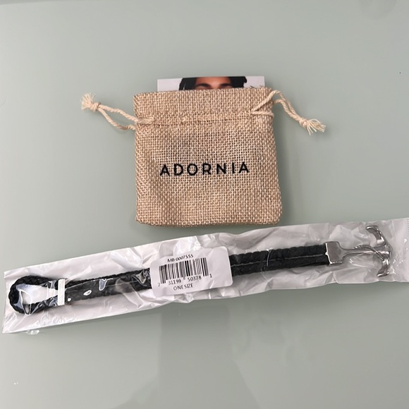 Adornia Water Resistant Anchor Braided Leather Bracelet | Silver/Black, One Size - Picture 3 of 3